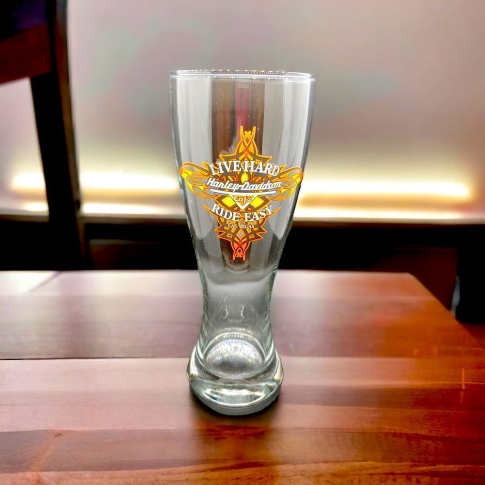 Harley Davidson Cafe Las Vegas -  Live Hard Ride Easy 22oz Pilsner Beer Glass